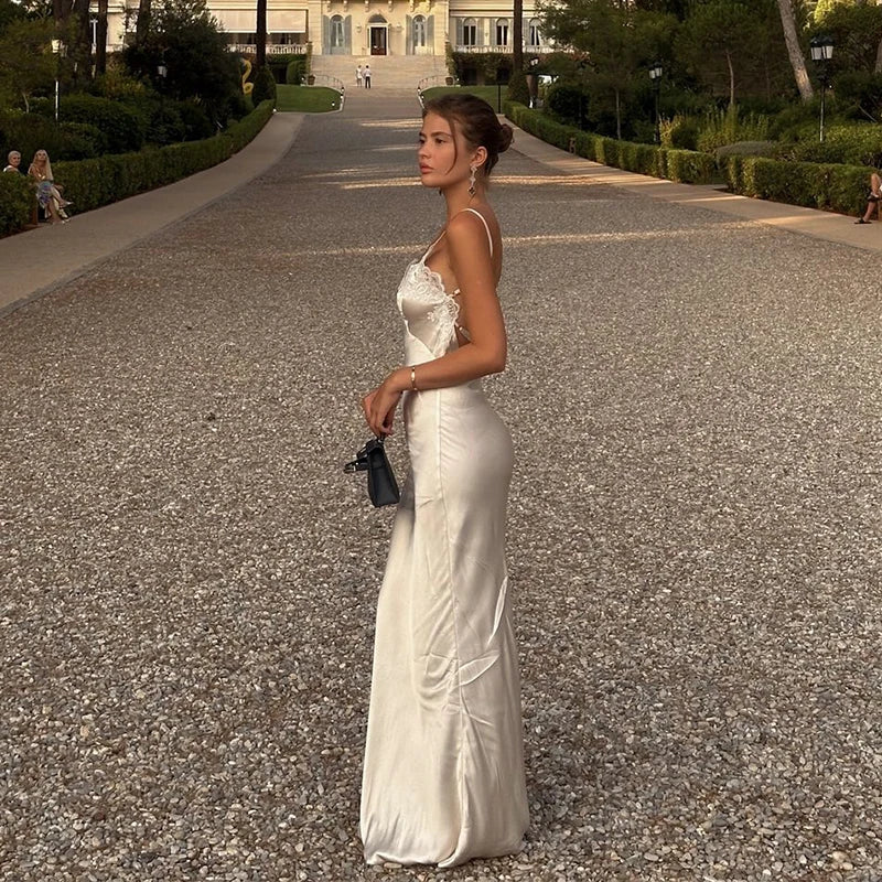 White Lace Hollow Out Halter Long Dress Women Sexy Sleeveless Off Shoulder Slim Maxi Dresses 2026 Lady Holiday Beach Vestidos