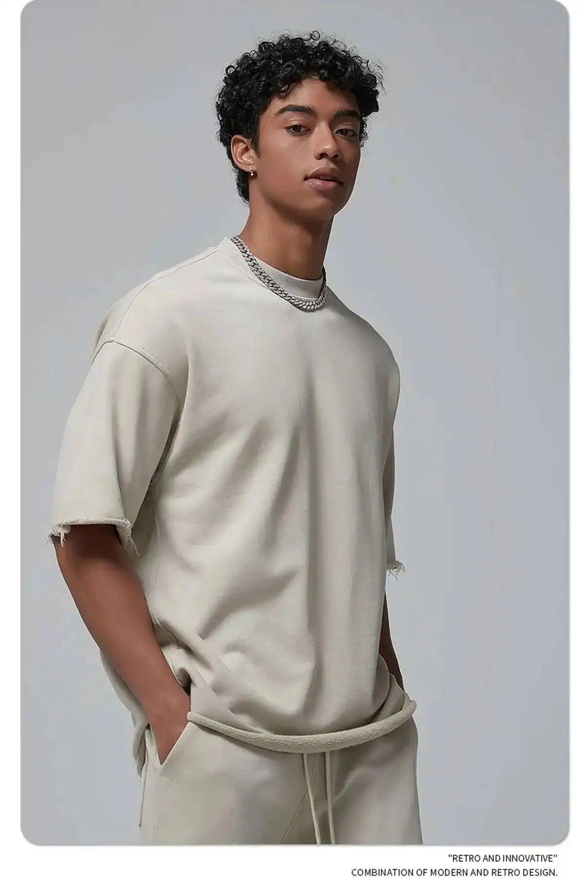 IEFB Spray Dye Washed Male Two-piece Set Light Brushed Short Sleeve T-shirt Elastic Waist Shorts Couple New Fashion Suit