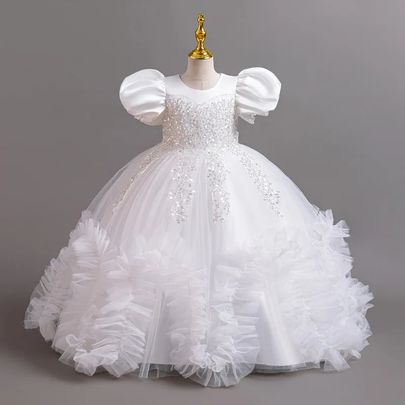 HETISO Girls Elegant Dresses Sequins Luxury Birthday Party Wedding Halloween Prom Gown Children's Princess Frocks 4 6 8 10 12Y