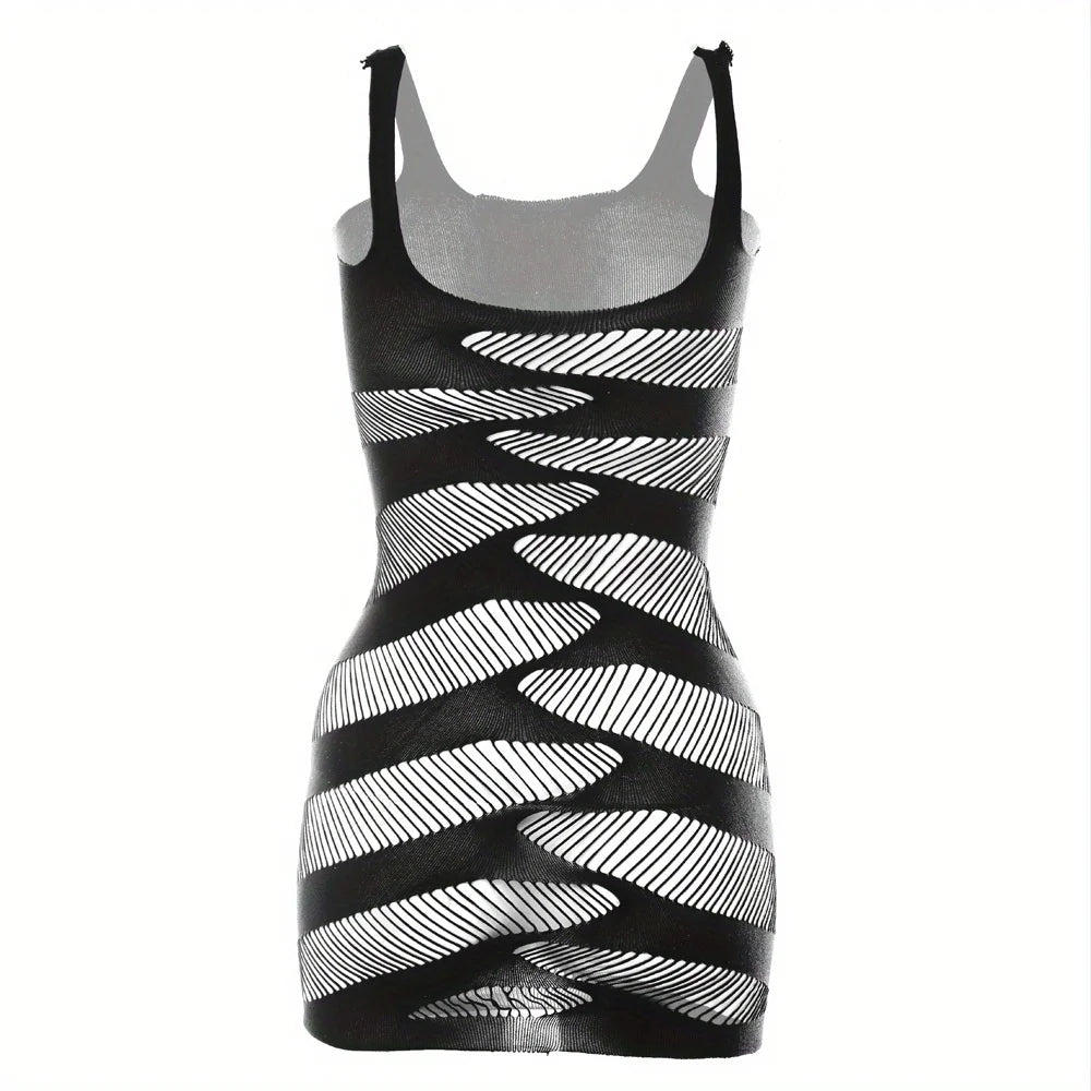 New Erotic lingerie Striped Perspective Hollow Tight Skirt Short dresses women's clothing free shipping Evening dress Party Girl