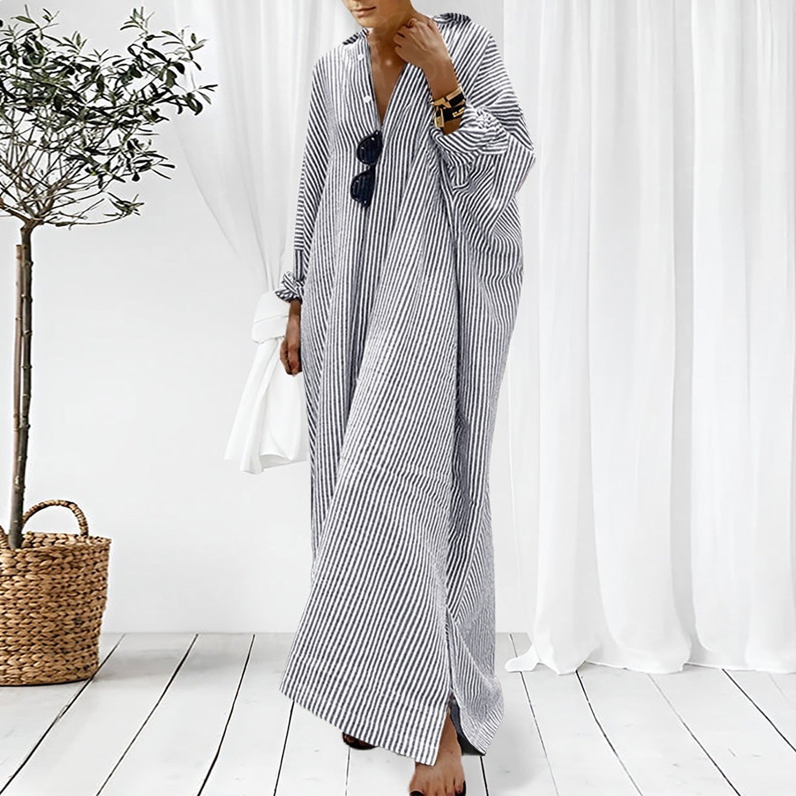 Elegant Outfits Summer Dresses For Women 2023 Stripe Cotton Shirt Casual Loose Maxi Dresses Formal Occasion Dresses Vestidos
