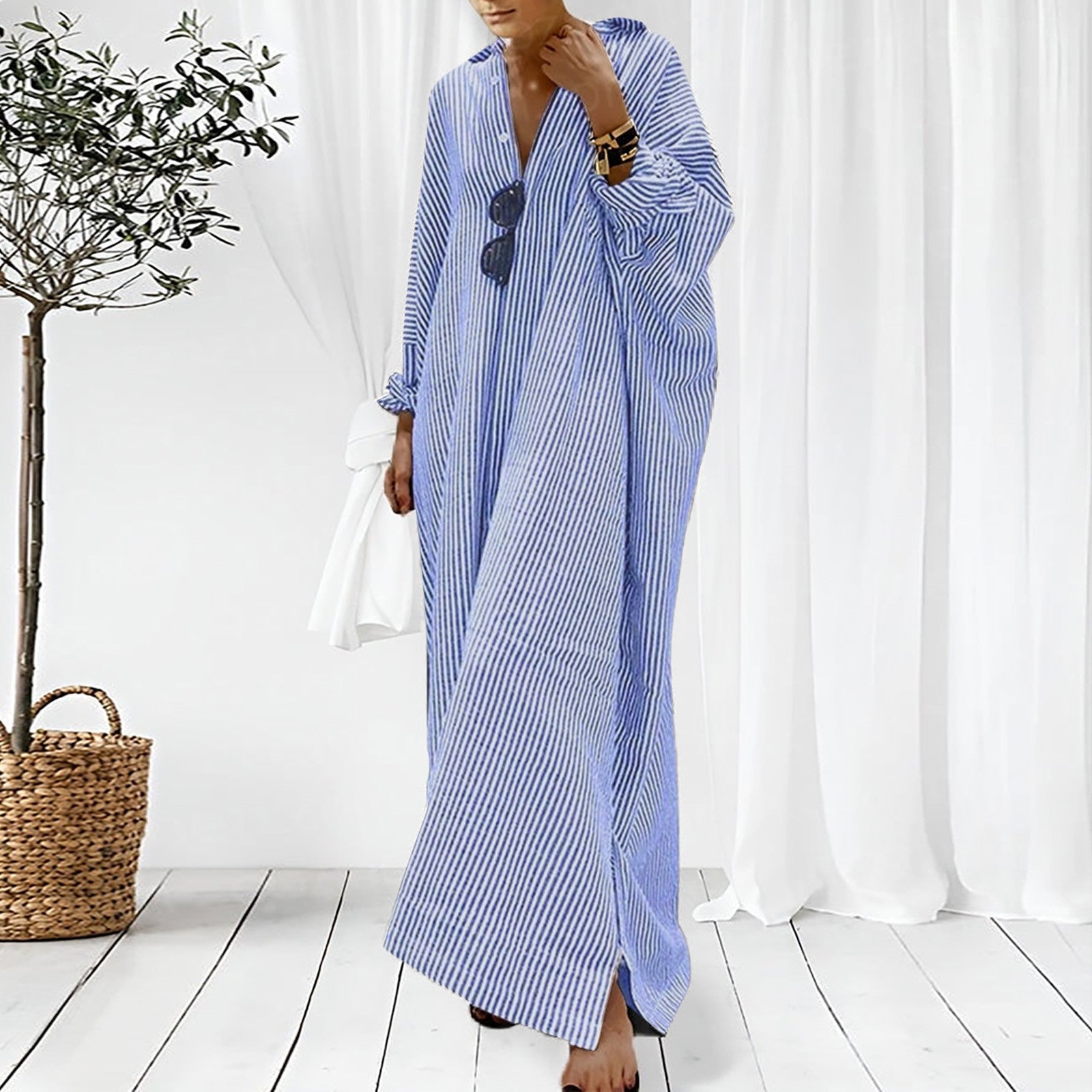 Elegant Outfits Summer Dresses For Women 2023 Stripe Cotton Shirt Casual Loose Maxi Dresses Formal Occasion Dresses Vestidos