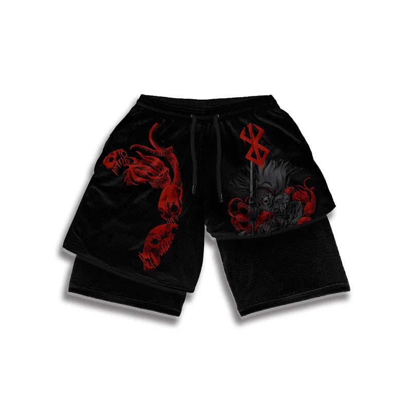 Anime Performance Shorts Men Women 2 In 1 Gym Shorts Manga 3D Print Mesh Quick Dry Sports Short Pants Summer Fitness Workout
