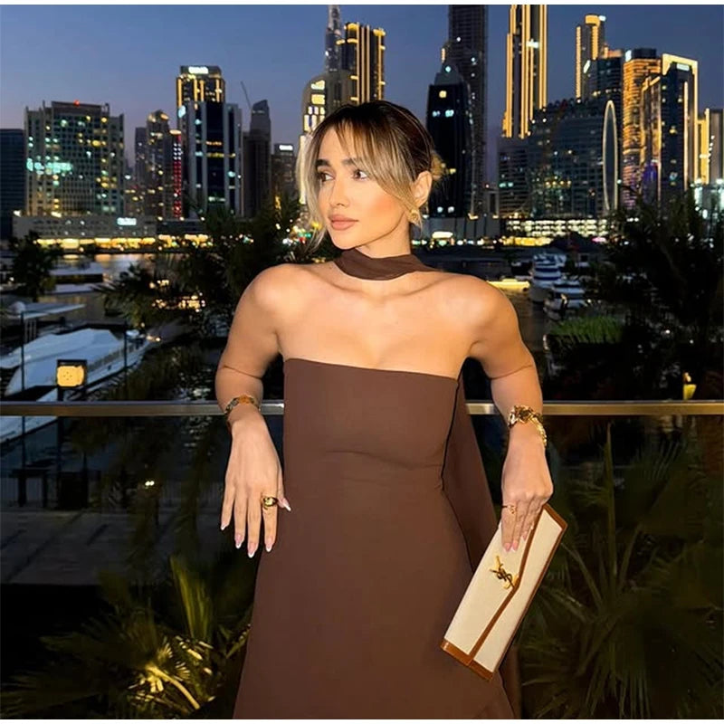 Elegant Strapless Long Dress Women Sexy Patchwork Mesh Sleeveless Sacrf Vestidos Female 2025 Spring Split Evening Dresses Lady