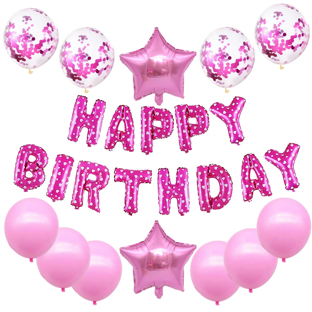 16inch Happy Birthday Decoration Balloons Pink Blue Letter Foil Ballons Set Birthday Party Decor Air Globos Balony Anniversaire