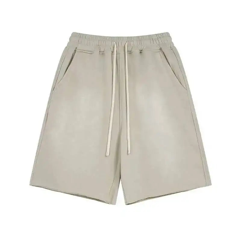 IEFB Spray Dye Washed Male Two-piece Set Light Brushed Short Sleeve T-shirt Elastic Waist Shorts Couple New Fashion Suit
