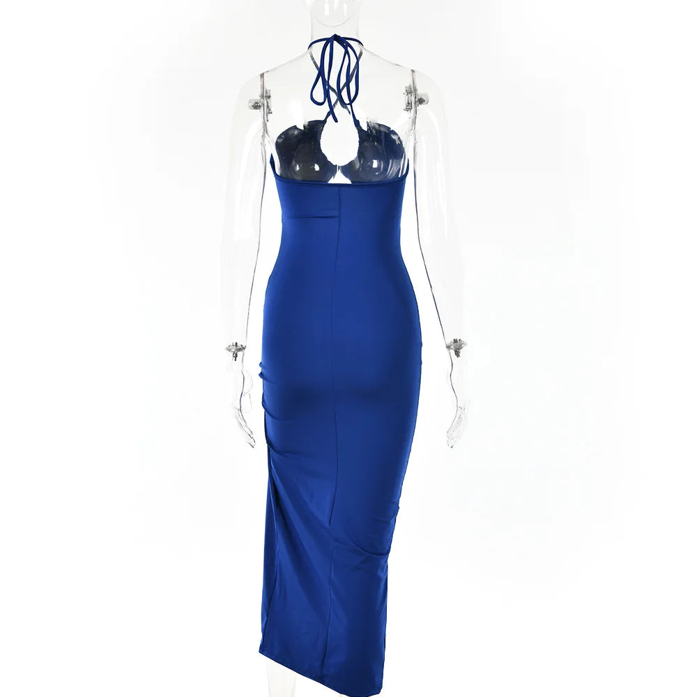 Cryptographic Hot Summer Sexy Halter Backless Sleeveless Cut Out Maxi Dress for Women Elegant Club Party Slit Dresses Vestido