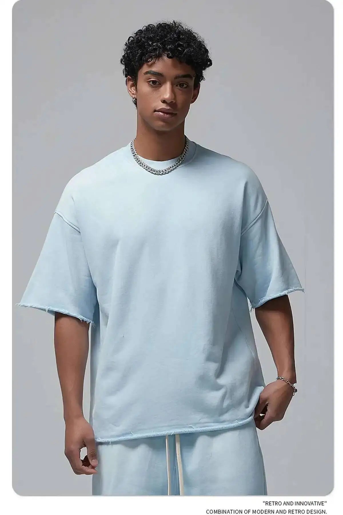 IEFB Spray Dye Washed Male Two-piece Set Light Brushed Short Sleeve T-shirt Elastic Waist Shorts Couple New Fashion Suit