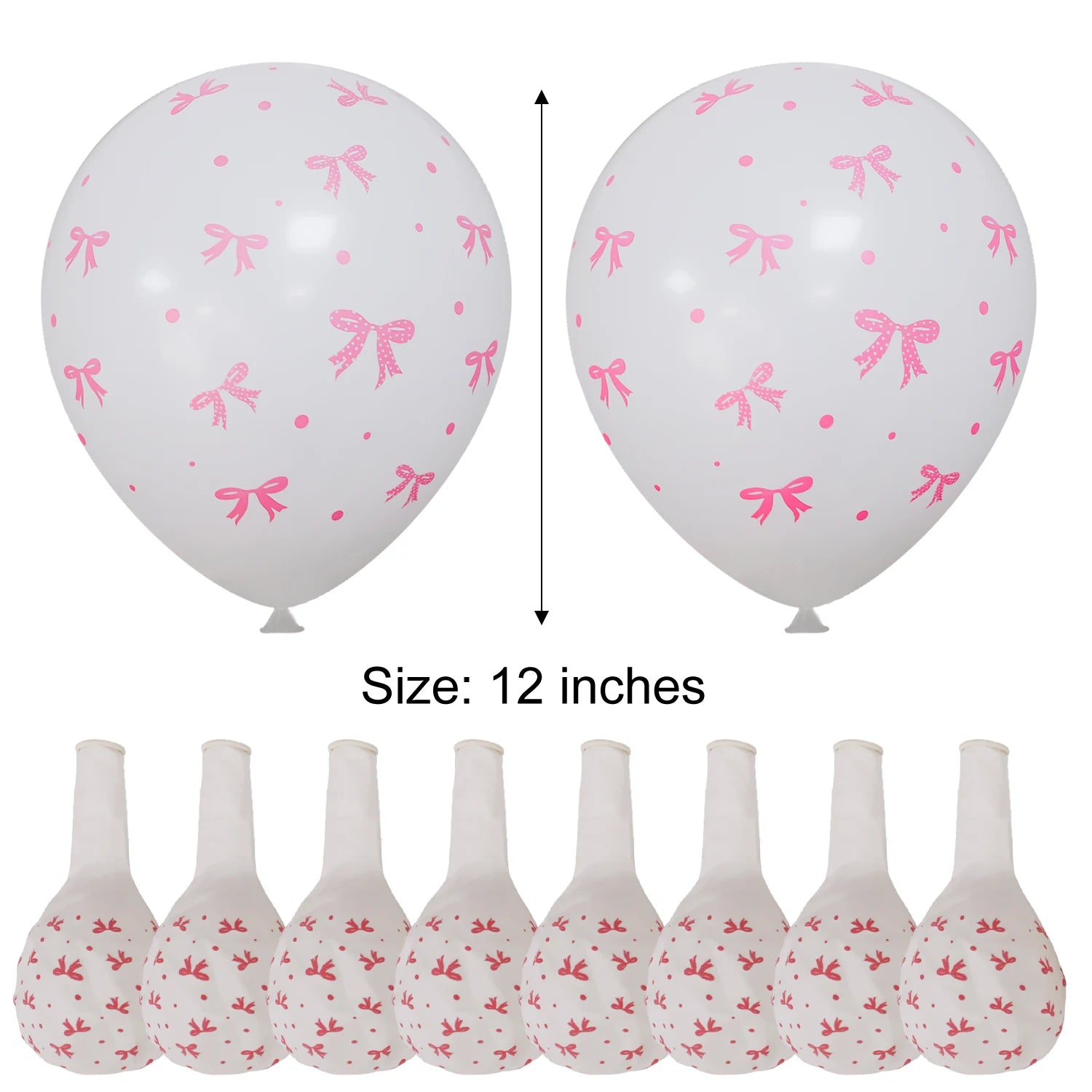 50/10pcs Bow Theme Latex Balloon 12 Inches Bowknot Print White Balloons for Kids Girls Birthday Baby Shower Wedding Party Decor